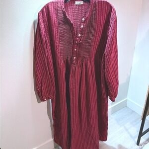 LL Bean Traditional sleep tunic red nightgown midweight maxi‎ Textured knit XL